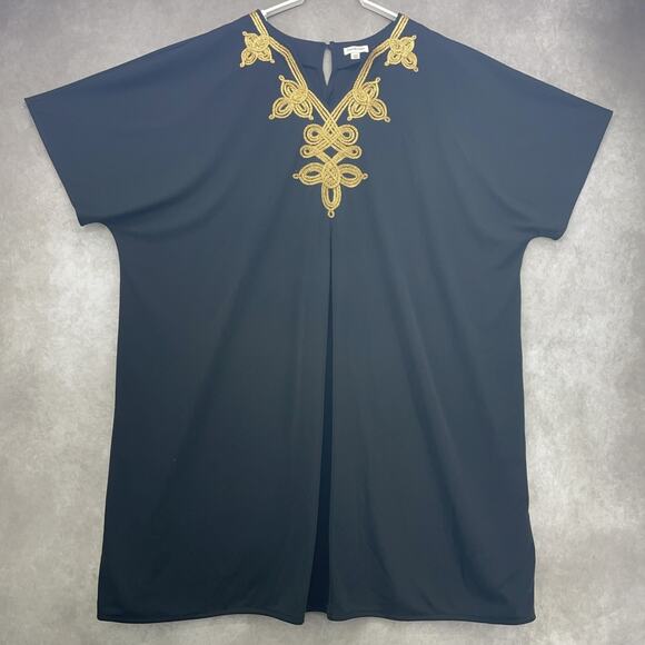 Joan Rivers Dress Womens 3XP Black Gold Embriodered Kaftan Maxi Chic Loungewear - Picture 2 of 5